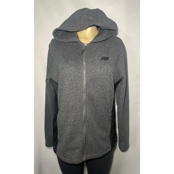 New Balance Womens Hooded Full Zip Hoodie Sweatshirt Gray Black Size Large - Picture 2 of 10
